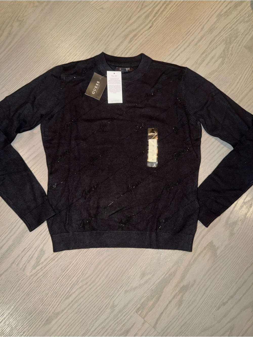 Guess Black Crewneck Sweater with Subtle Sparkle